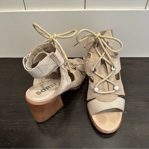 SOREL Nadia Lace Heeled Sandals - Ancient Fog - Size 9
